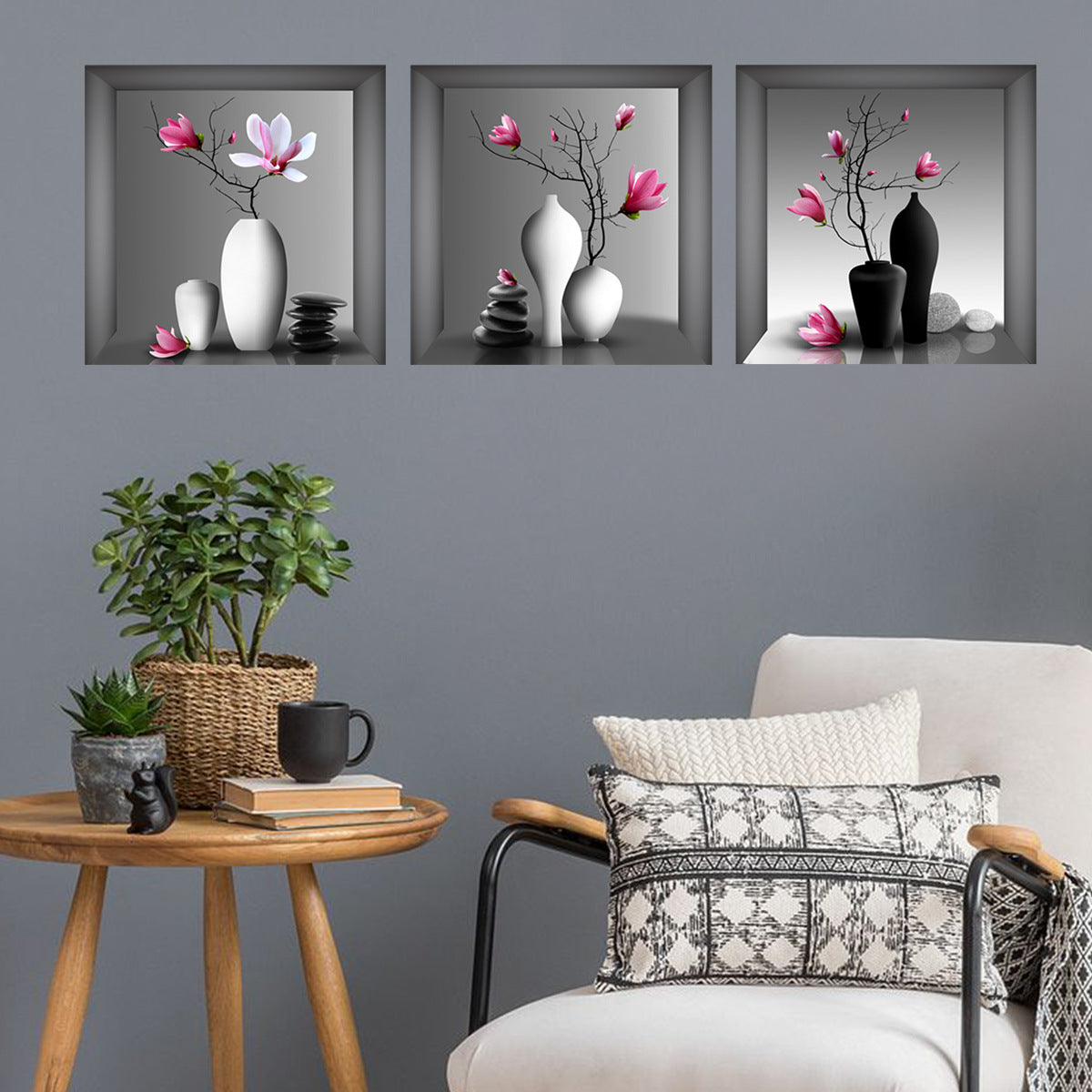 3pcs Elegant Floral Wall Decals for Bedroom and Living Room - Self-Adhesive Removable Stickers for Home Decor