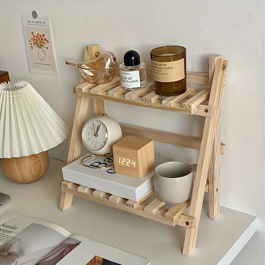 2-Tier Rustic Wooden Desktop Organizer Shelf - Trapezoidal Display & Storage Rack for Office Supplies, Decor, and More - Ideal for Home, Dorm, School | No Power Needed, Desk & Drawer Organizer for Home Storage