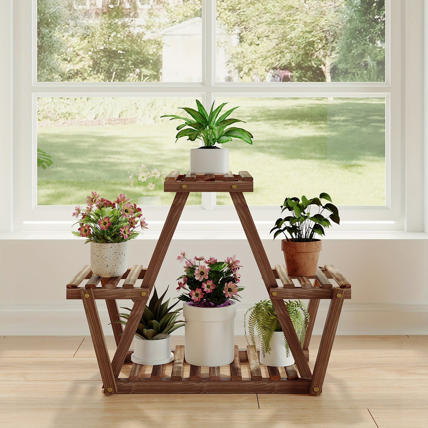 1pc Wooden Plant Stand, Living Room Large Plant Rack, Indoor Outdoor Multiple Plants Holder For Terrace, Garden, Large House, With Gloves And Wooden Hammer, Home Storage & Organization Accessories, Home Furnishing