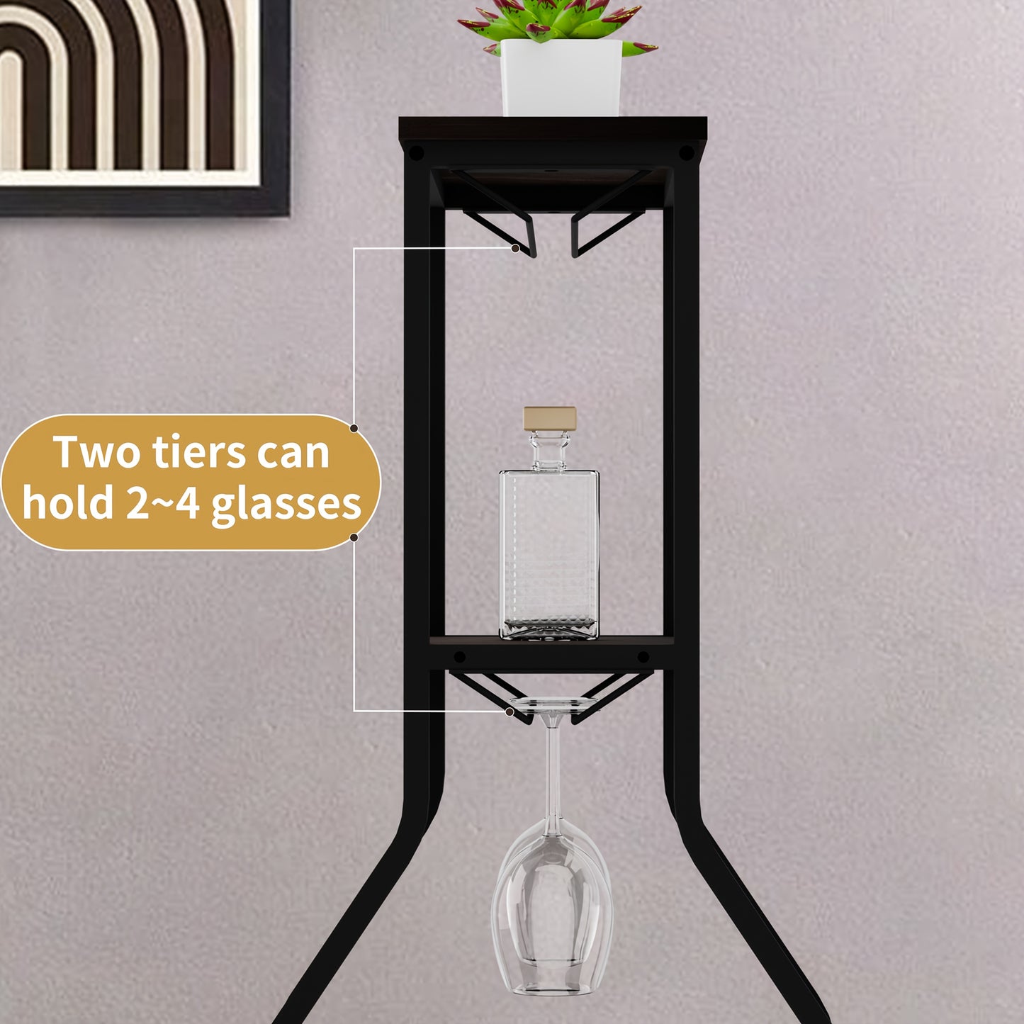 5-Tier Freestanding 11 Bottle Beverage Holder - Storage with Hanging Goblet Holder And Multiple Storage Shelves - Perfect for Home, Storage in Kitchen, Dining Room, Or Any Room, This Is The Perfect Piece of Storage Furniture