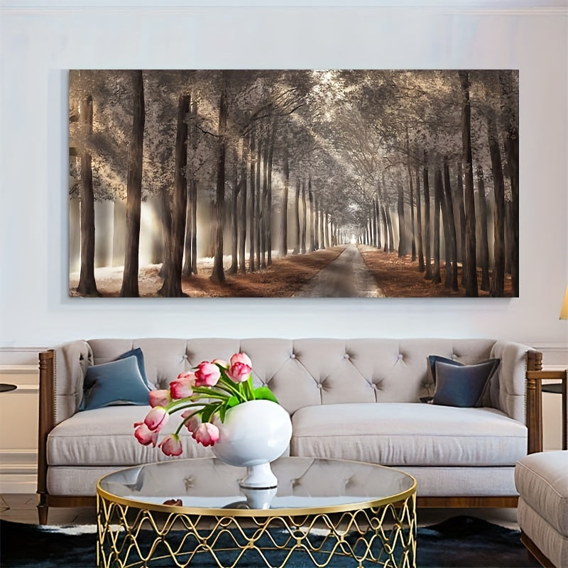 Nature Sunshine Scandinavian Canvas Painting - 1pc Trees Poster Landscape Forest Wall Art Pictures For Home Decor, No Frame