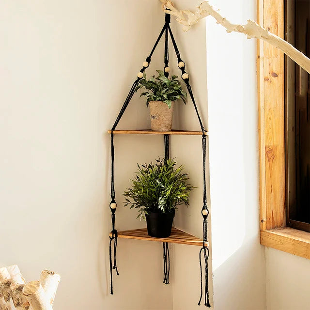 1/2/3-tier Floating Wall Shelf Wood Triangle Corner Display Stand Boho Home Decoration Living Room Bedroom Wall Hanging Decor
