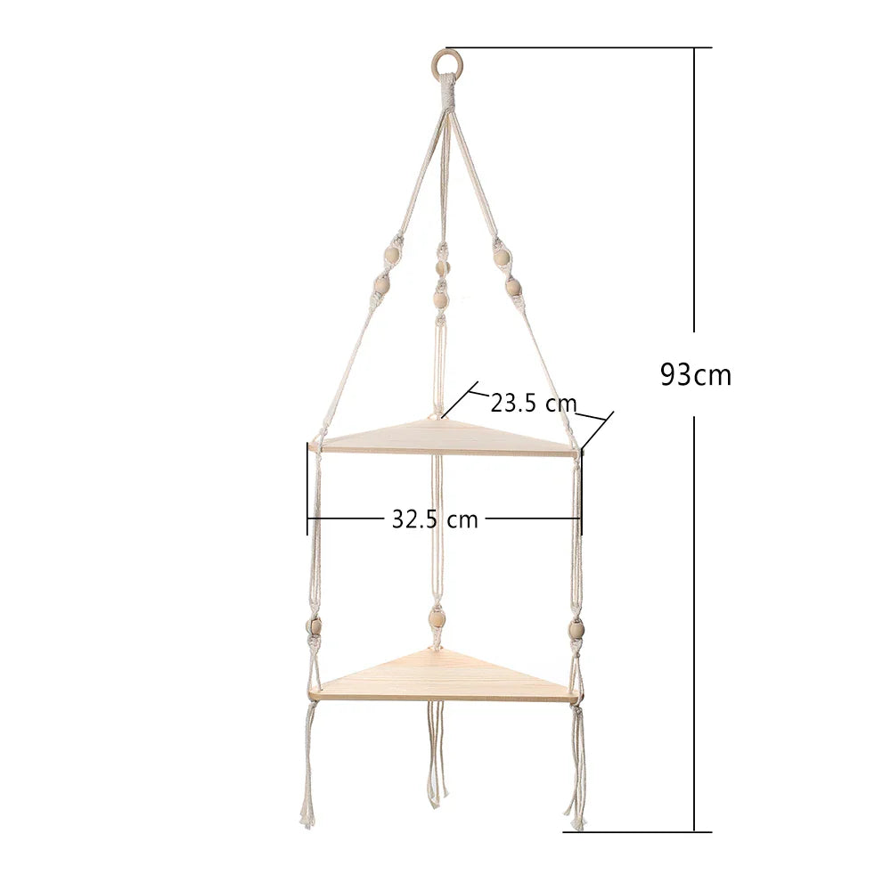 1/2/3-tier Floating Wall Shelf Wood Triangle Corner Display Stand Boho Home Decoration Living Room Bedroom Wall Hanging Decor