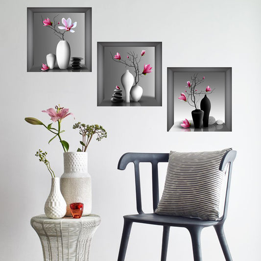 3pcs Elegant Floral Wall Decals for Bedroom and Living Room - Self-Adhesive Removable Stickers for Home Decor