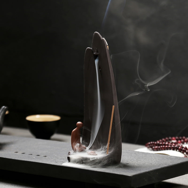 1pc Zen Meditation Ceramic Waterfall Incense Burner - Backflow Cone & Stick Holder with Tranquil Mountain Design, Unscented Home Decor Accent for Tea Lovers, Incense Holder | Serene Home Decor | Smooth Textured Finish, Incens