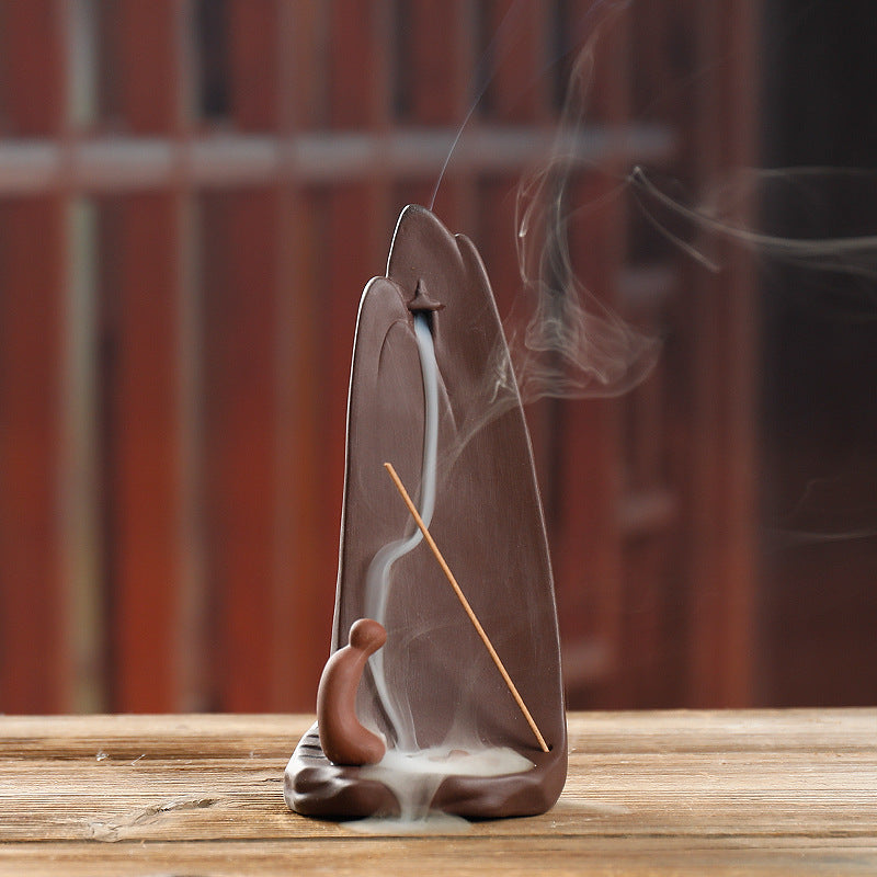 1pc Zen Meditation Ceramic Waterfall Incense Burner - Backflow Cone & Stick Holder with Tranquil Mountain Design, Unscented Home Decor Accent for Tea Lovers, Incense Holder | Serene Home Decor | Smooth Textured Finish, Incens