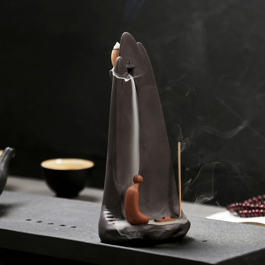 1pc Zen Meditation Ceramic Waterfall Incense Burner - Backflow Cone & Stick Holder with Tranquil Mountain Design, Unscented Home Decor Accent for Tea Lovers, Incense Holder | Serene Home Decor | Smooth Textured Finish, Incens