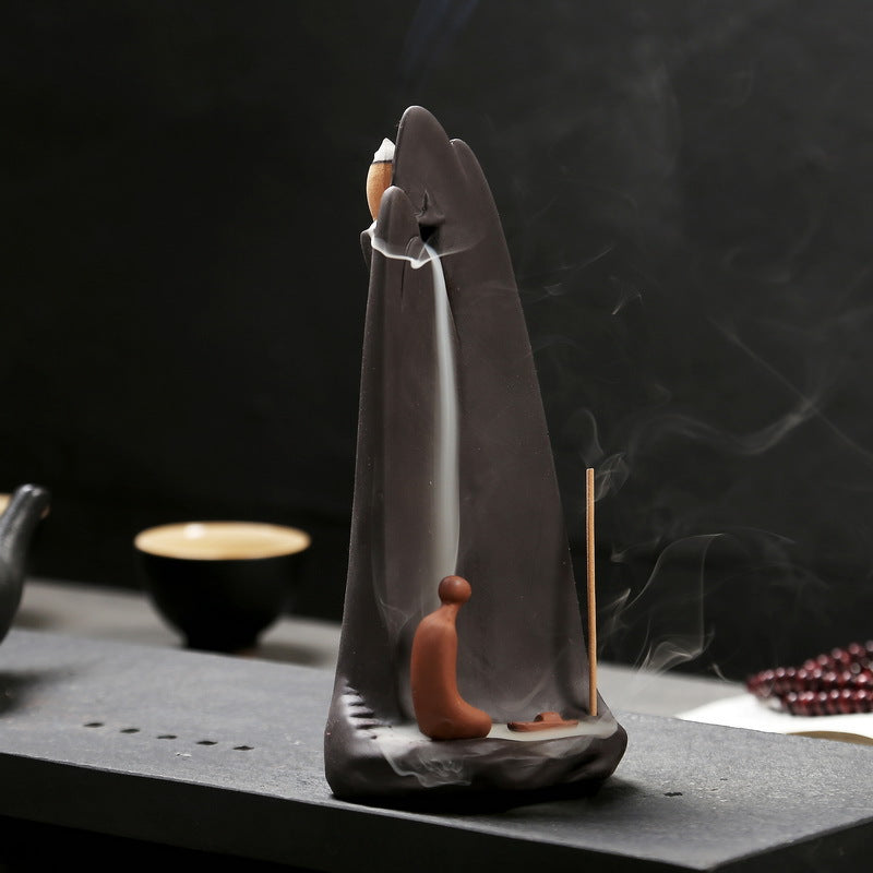 1pc Zen Meditation Ceramic Waterfall Incense Burner - Backflow Cone & Stick Holder with Tranquil Mountain Design, Unscented Home Decor Accent for Tea Lovers, Incense Holder | Serene Home Decor | Smooth Textured Finish, Incens