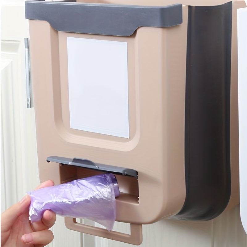 1pc Foldable Trash Can, Cabinet Hanging Garbage Can, Small And Convenient Countertop Rubbish Bin, Kitchen Bathroom Accessories, Home Storage And Cleaning Supplies