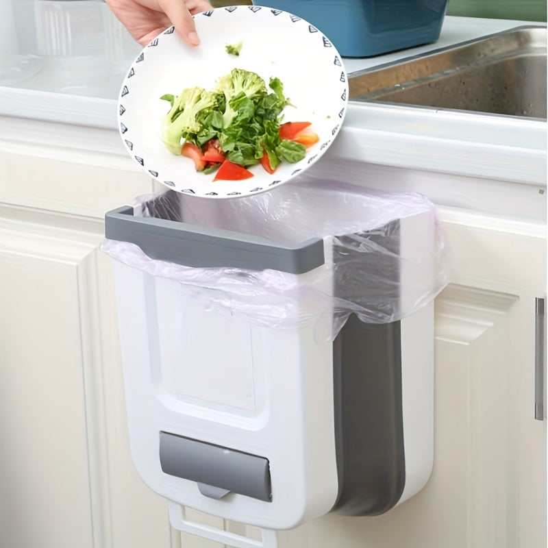 1pc Foldable Trash Can, Cabinet Hanging Garbage Can, Small And Convenient Countertop Rubbish Bin, Kitchen Bathroom Accessories, Home Storage And Cleaning Supplies