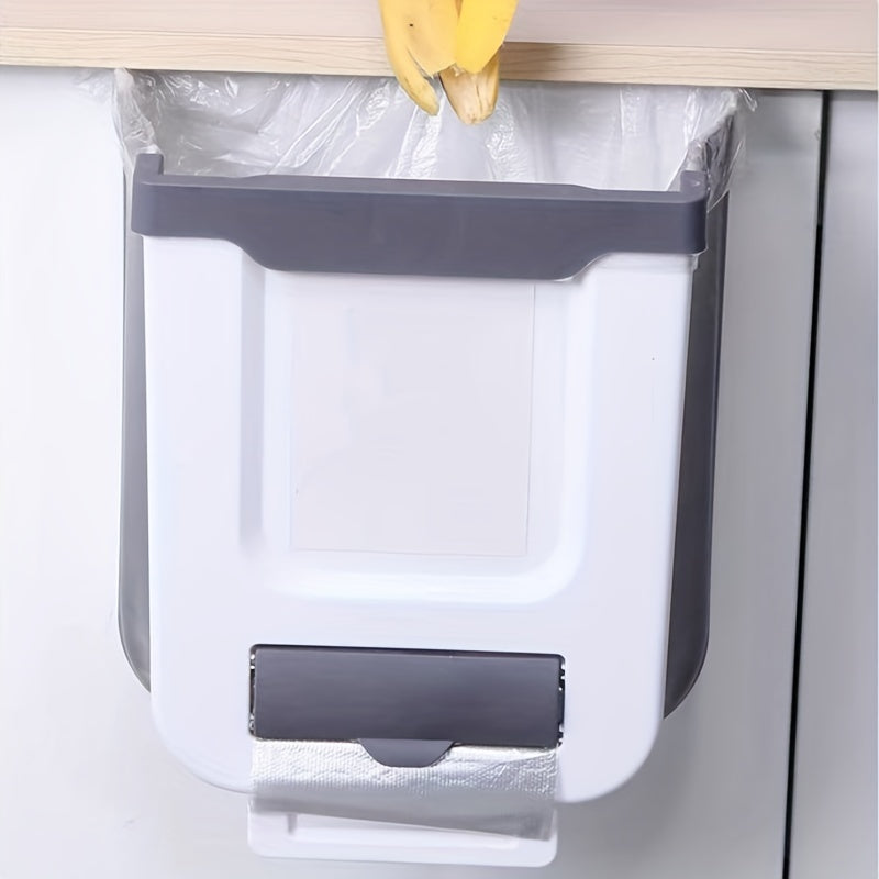 1pc Foldable Trash Can, Cabinet Hanging Garbage Can, Small And Convenient Countertop Rubbish Bin, Kitchen Bathroom Accessories, Home Storage And Cleaning Supplies