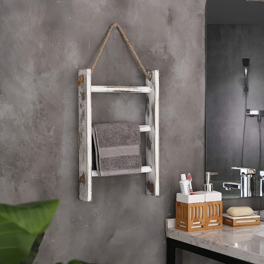1pc Rustic Wooden Storage Rack, 3-Tier Wall-Mounted Rope Hanging Rack, Farmhouse Decor for Bathroom Towels, Scarves, Kitchen, Bedroom, Office, Home Decor, No Power Required, Desk & Drawer Organizer for Home Storage