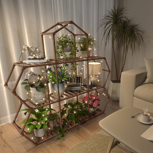1pc Elegant Wooden Plant Stand for Indoor & Outdoor Display - Large Capacity Holder, Sturdy Home Storage Organizer with Gloves and Hammer, Perfect for Living Room, Terrace, and Garden Decor