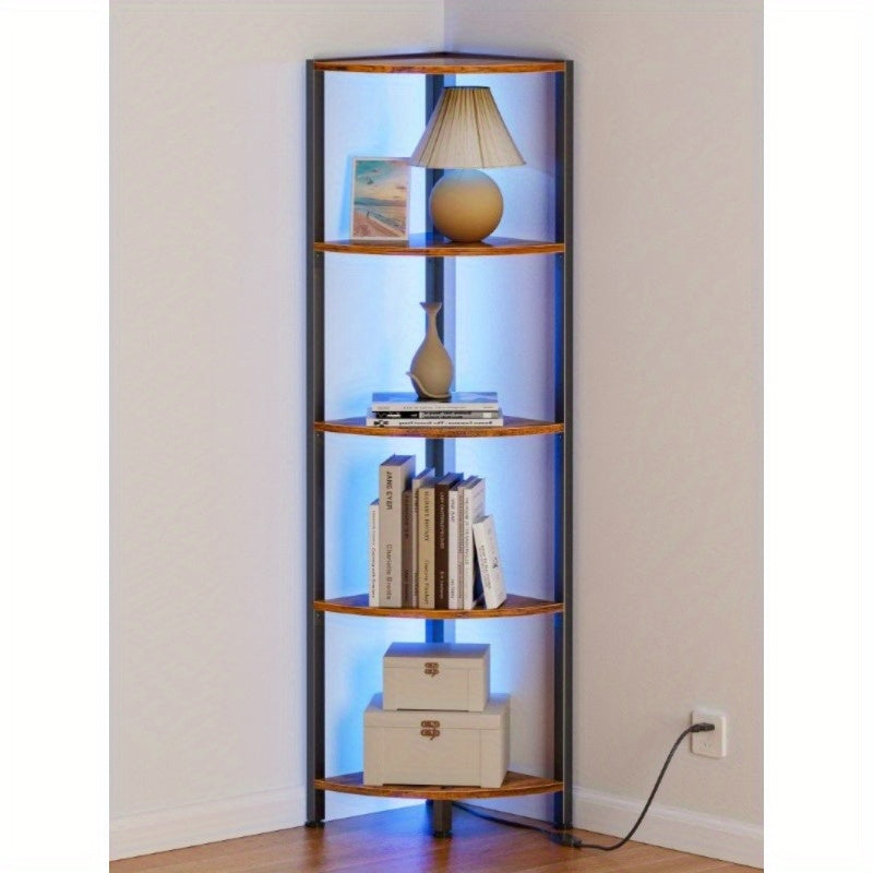 Furnulem Corner Shelf with LED Light, Home Storage Display in Small Space, Narrow Bookshelf in Home and Office