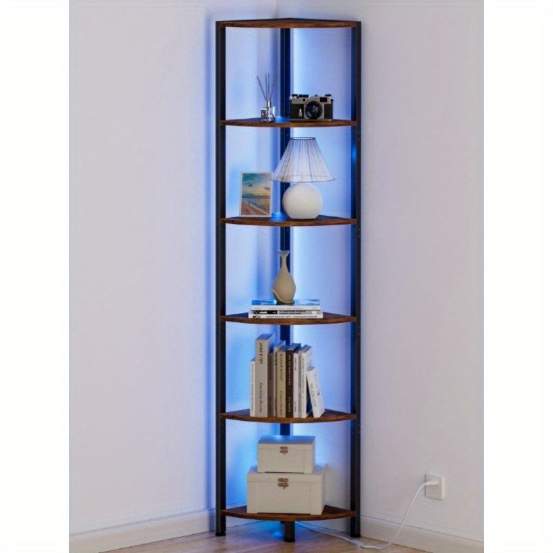 Furnulem Corner Shelf with LED Light, Home Storage Display in Small Space, Narrow Bookshelf in Home and Office