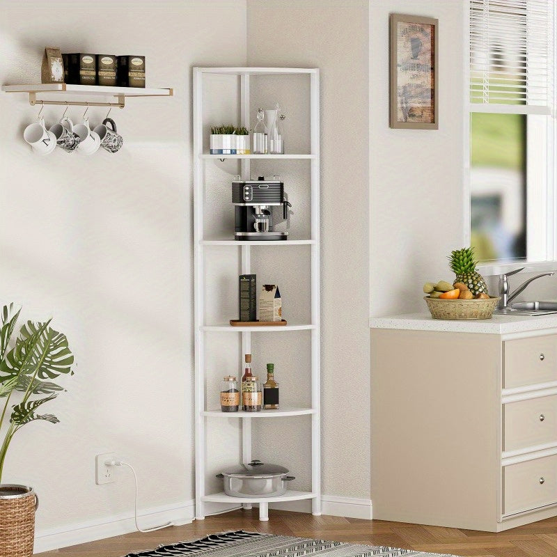 Furnulem Corner Shelf with LED Light, Home Storage Display in Small Space, Narrow Bookshelf in Home and Office