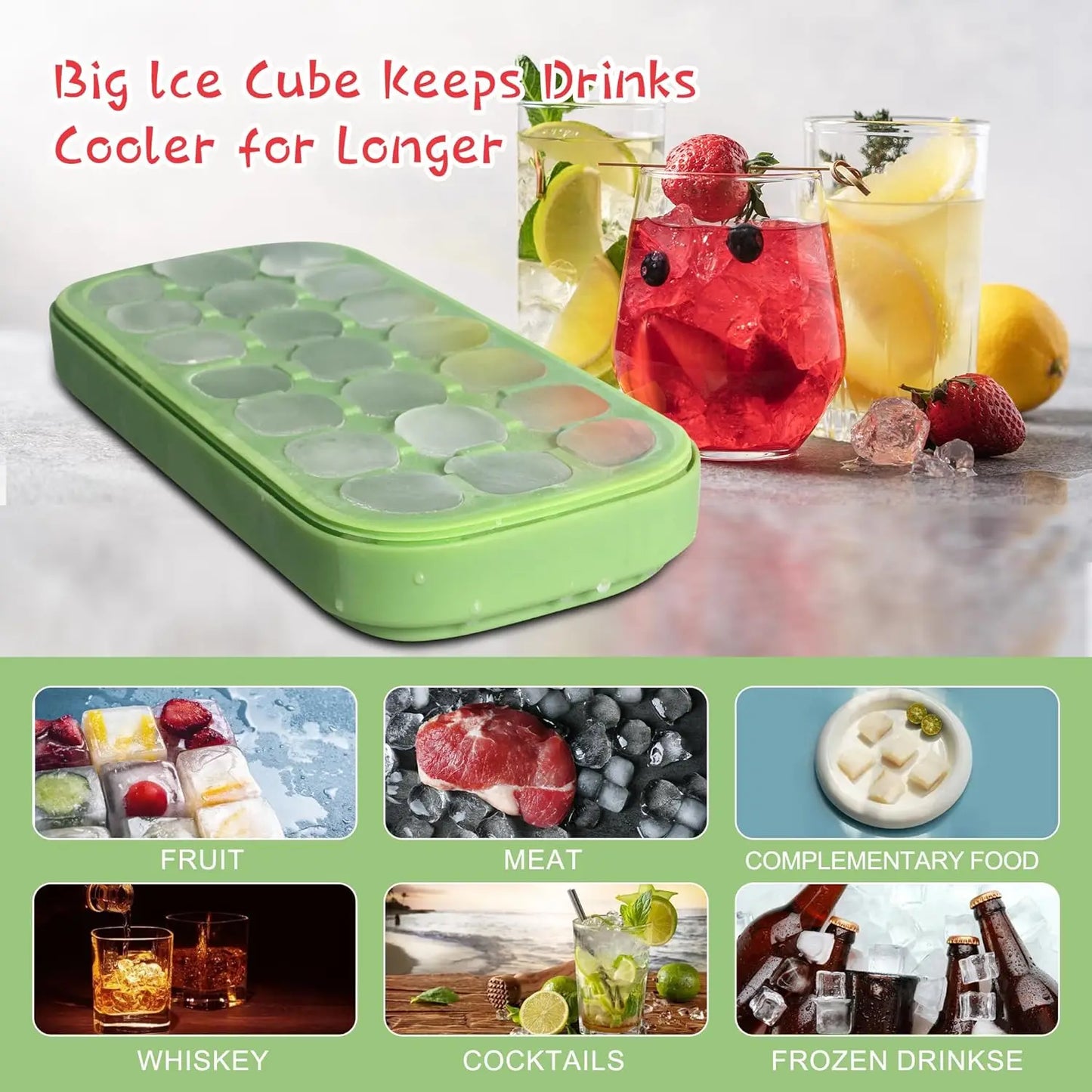 21Grid Silicone Ice Cube Mould with Lid Soft Bottom Ice Cube Mold Square Fruit Ice Cube Maker Tray Kitchen Accessories