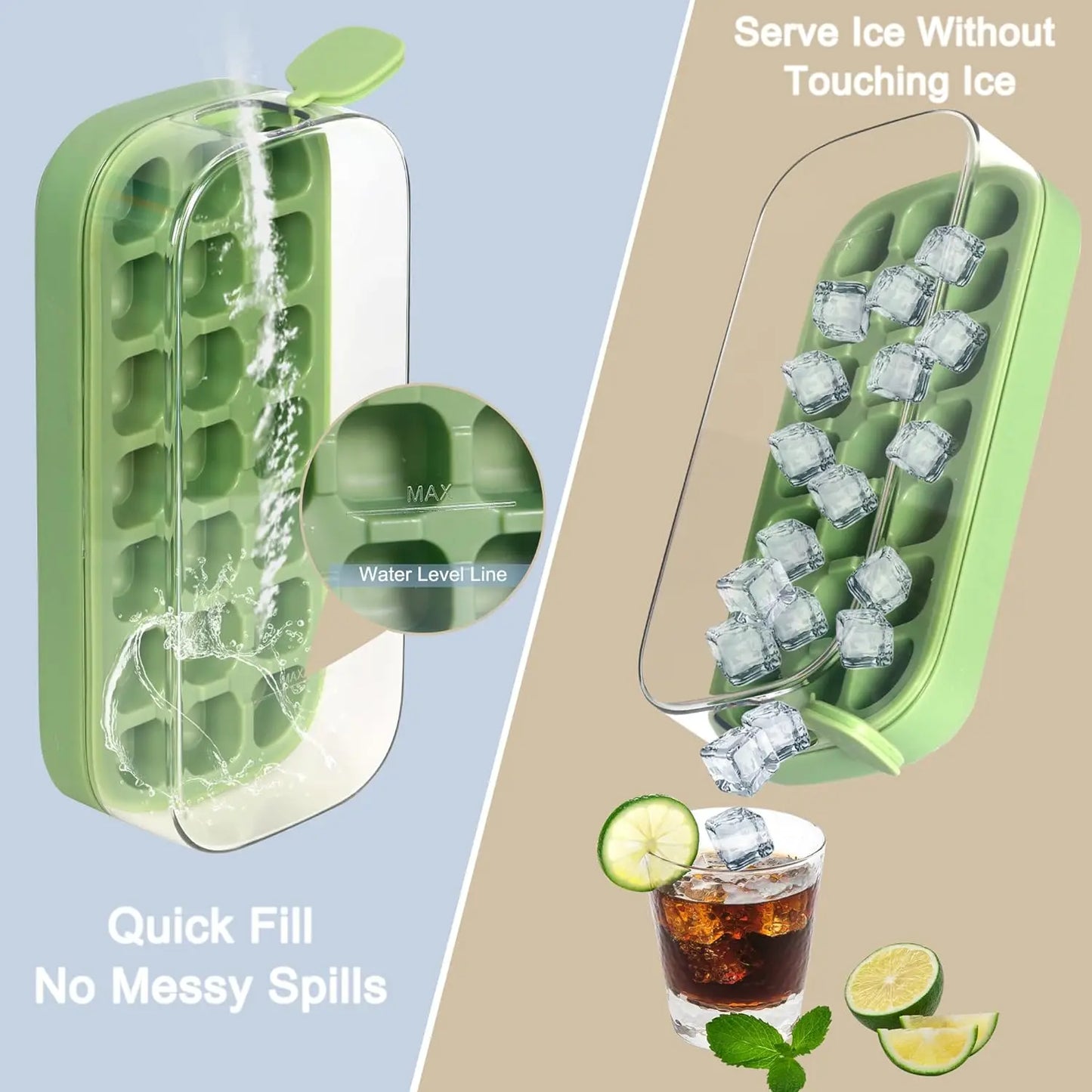 21Grid Silicone Ice Cube Mould with Lid Soft Bottom Ice Cube Mold Square Fruit Ice Cube Maker Tray Kitchen Accessories