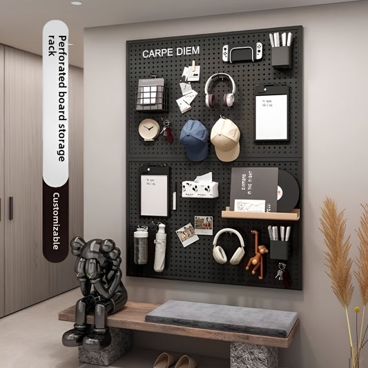 Freestanding Modular Pegboard Organizer Set, Painted Rectangle Shape, Includes 30 Hooks, 3 Deep & 3 Shallow Trays, Splicable Design - No-Drill Wall Mount Home Storage Solution