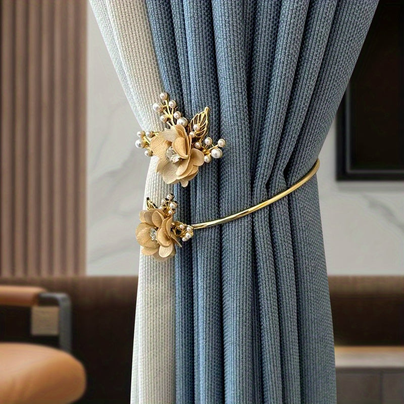 1pc Elegant Metal Faux Pearl Curtain Holdback with Three-dimensional Flower Design - Perfect for Bedroom, Office, Kitchen, Living Room, and Study - Adds a Touch of Luxury to Your Home Decor