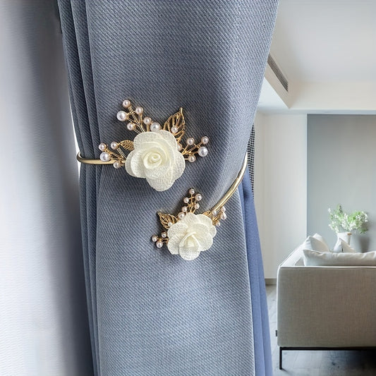1pc Elegant Metal Faux Pearl Curtain Holdback with Three-dimensional Flower Design - Perfect for Bedroom, Office, Kitchen, Living Room, and Study - Adds a Touch of Luxury to Your Home Decor