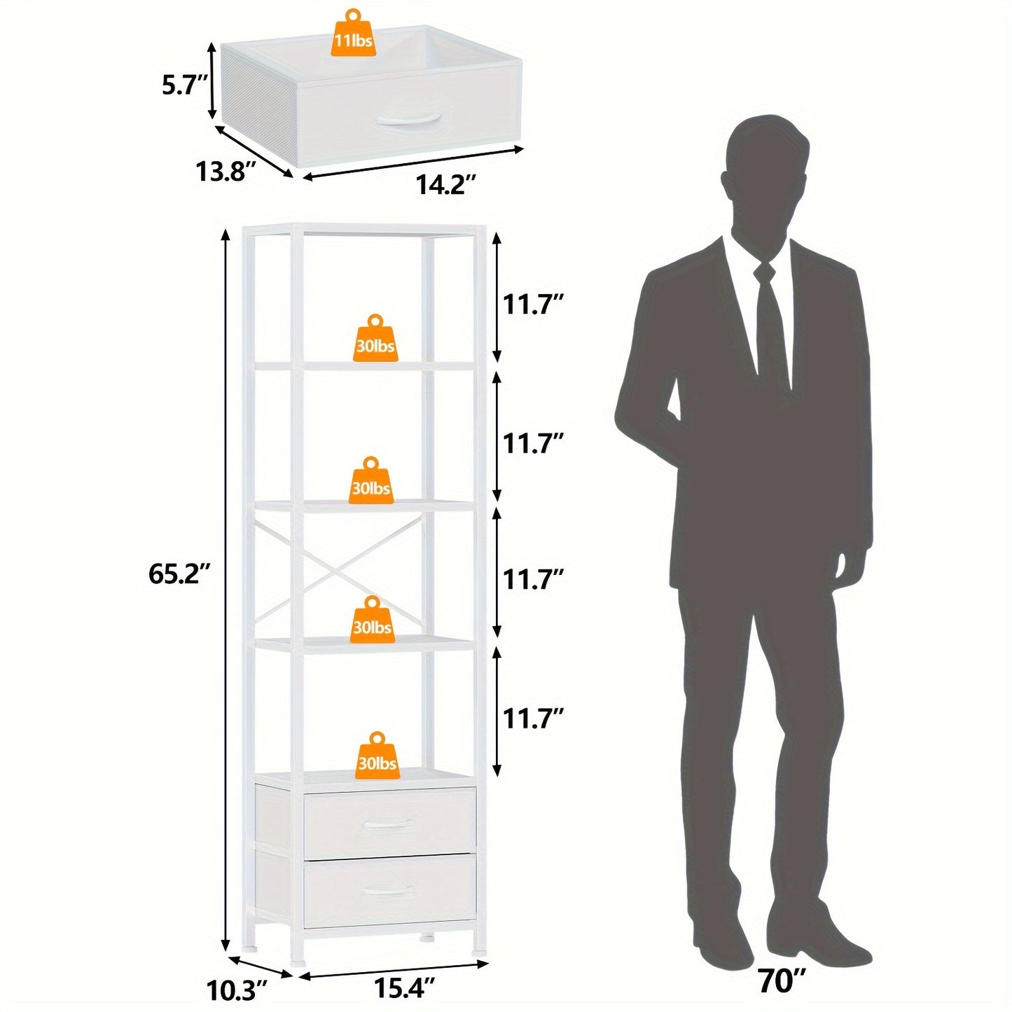 Furnulem Corner Shelf with LED Light, Home Storage Display in Small Space, Narrow Bookshelf in Home and Office