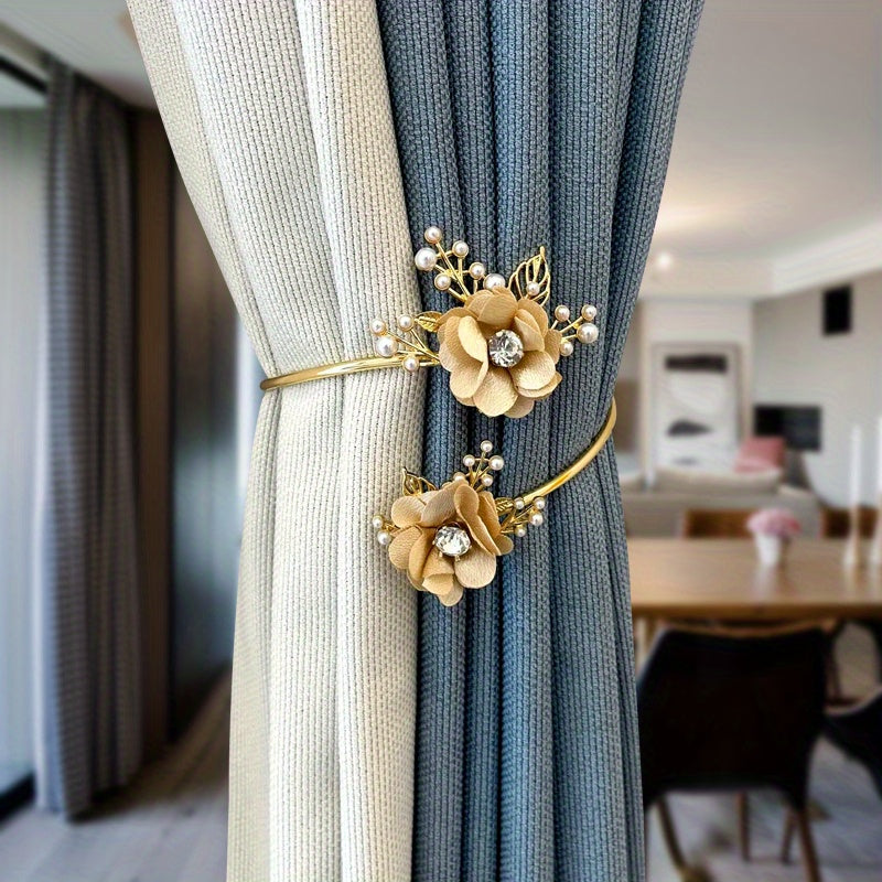 1pc Elegant Metal Faux Pearl Curtain Holdback with Three-dimensional Flower Design - Perfect for Bedroom, Office, Kitchen, Living Room, and Study - Adds a Touch of Luxury to Your Home Decor