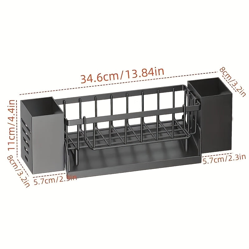 Versatile Kitchen Sink Organizer with Drain - Holds Sponges, Utensils & More, Includes Side Bars & Cutlery Holder, Perfect for Home Storage, Drying Racks