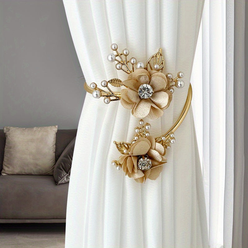1pc Elegant Metal Faux Pearl Curtain Holdback with Three-dimensional Flower Design - Perfect for Bedroom, Office, Kitchen, Living Room, and Study - Adds a Touch of Luxury to Your Home Decor