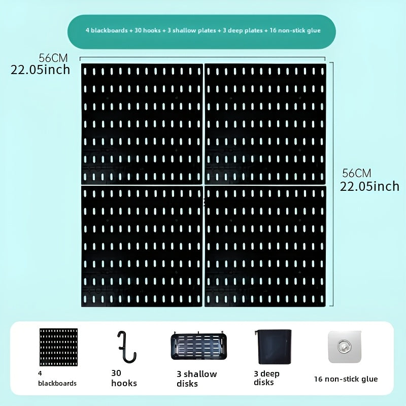 Freestanding Modular Pegboard Organizer Set, Painted Rectangle Shape, Includes 30 Hooks, 3 Deep & 3 Shallow Trays, Splicable Design - No-Drill Wall Mount Home Storage Solution