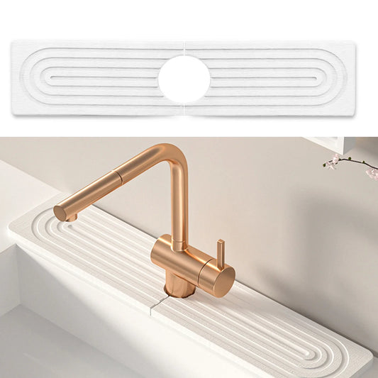 Quick Dry Diatomaceous Earth Faucet Mat for Kitchen Sink, Absorbent Sink Splash Guard Tray (White, 15.5x4 inches)