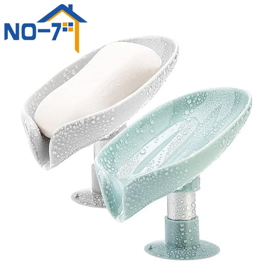 Soap Holder Drain Water Soap Dish Leaf Shape Soap Box Shower Soap Drainer Suction Cup Soap Container Modern Bathroom Accessories