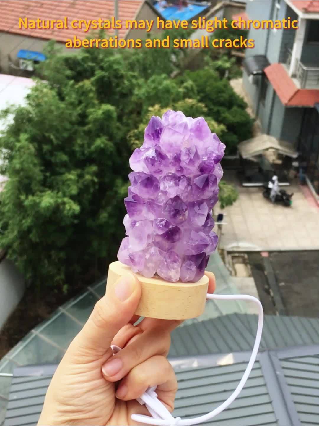 1pc Natural Amethyst Crystal Wishing Lamp with USB Interface and Dimmer Switch - Perfect for Home Decor and Meditation