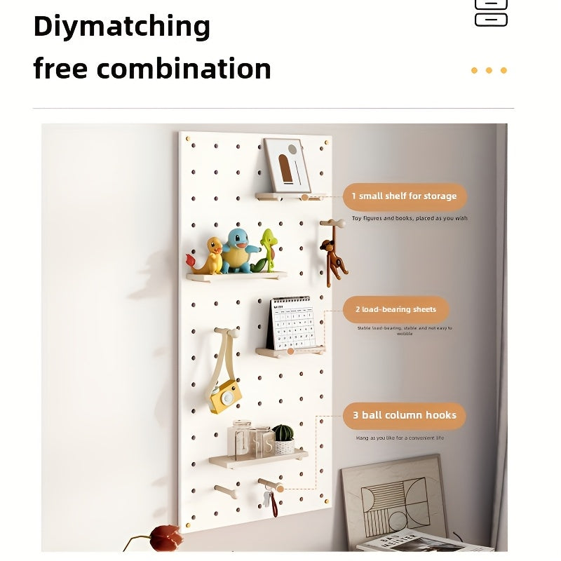 Freestanding Modular Pegboard Organizer Set, Painted Rectangle Shape, Includes 30 Hooks, 3 Deep & 3 Shallow Trays, Splicable Design - No-Drill Wall Mount Home Storage Solution