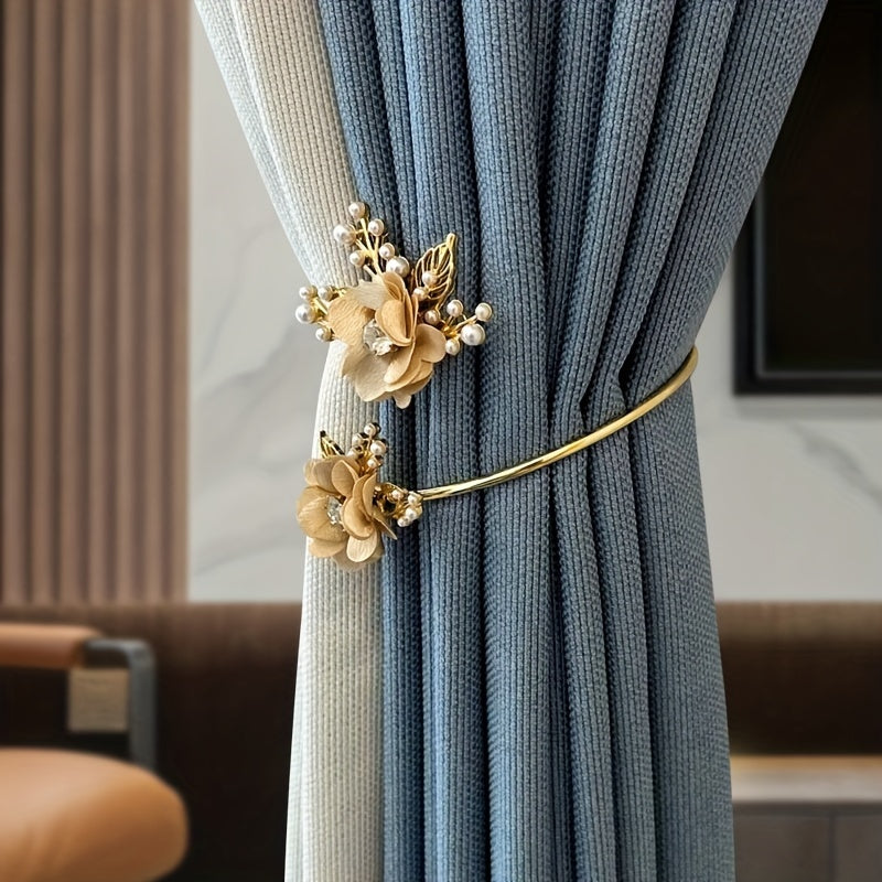 1pc Elegant Metal Faux Pearl Curtain Holdback with Three-dimensional Flower Design - Perfect for Bedroom, Office, Kitchen, Living Room, and Study - Adds a Touch of Luxury to Your Home Decor