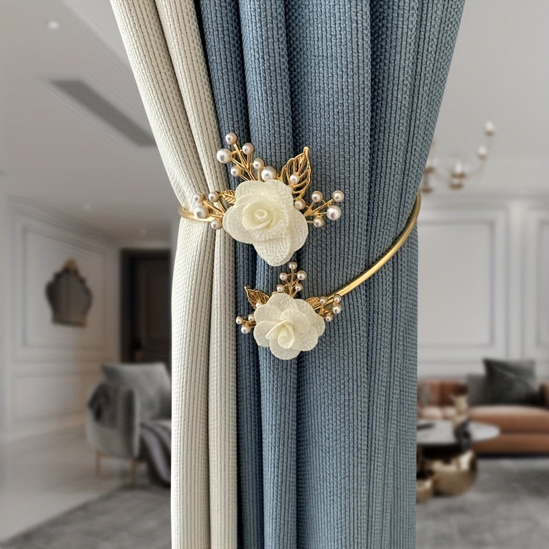 1pc Elegant Metal Faux Pearl Curtain Holdback with Three-dimensional Flower Design - Perfect for Bedroom, Office, Kitchen, Living Room, and Study - Adds a Touch of Luxury to Your Home Decor