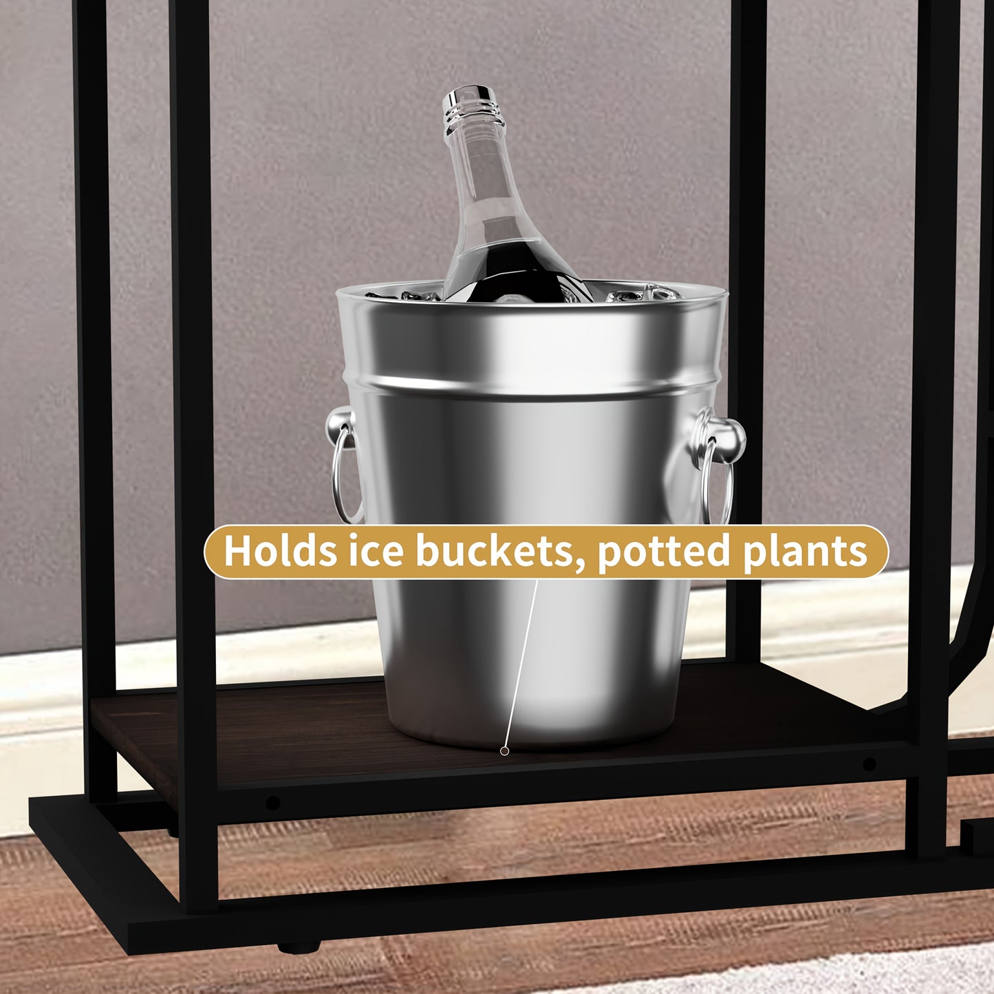 5-Tier Freestanding 11 Bottle Beverage Holder - Storage with Hanging Goblet Holder And Multiple Storage Shelves - Perfect for Home, Storage in Kitchen, Dining Room, Or Any Room, This Is The Perfect Piece of Storage Furniture