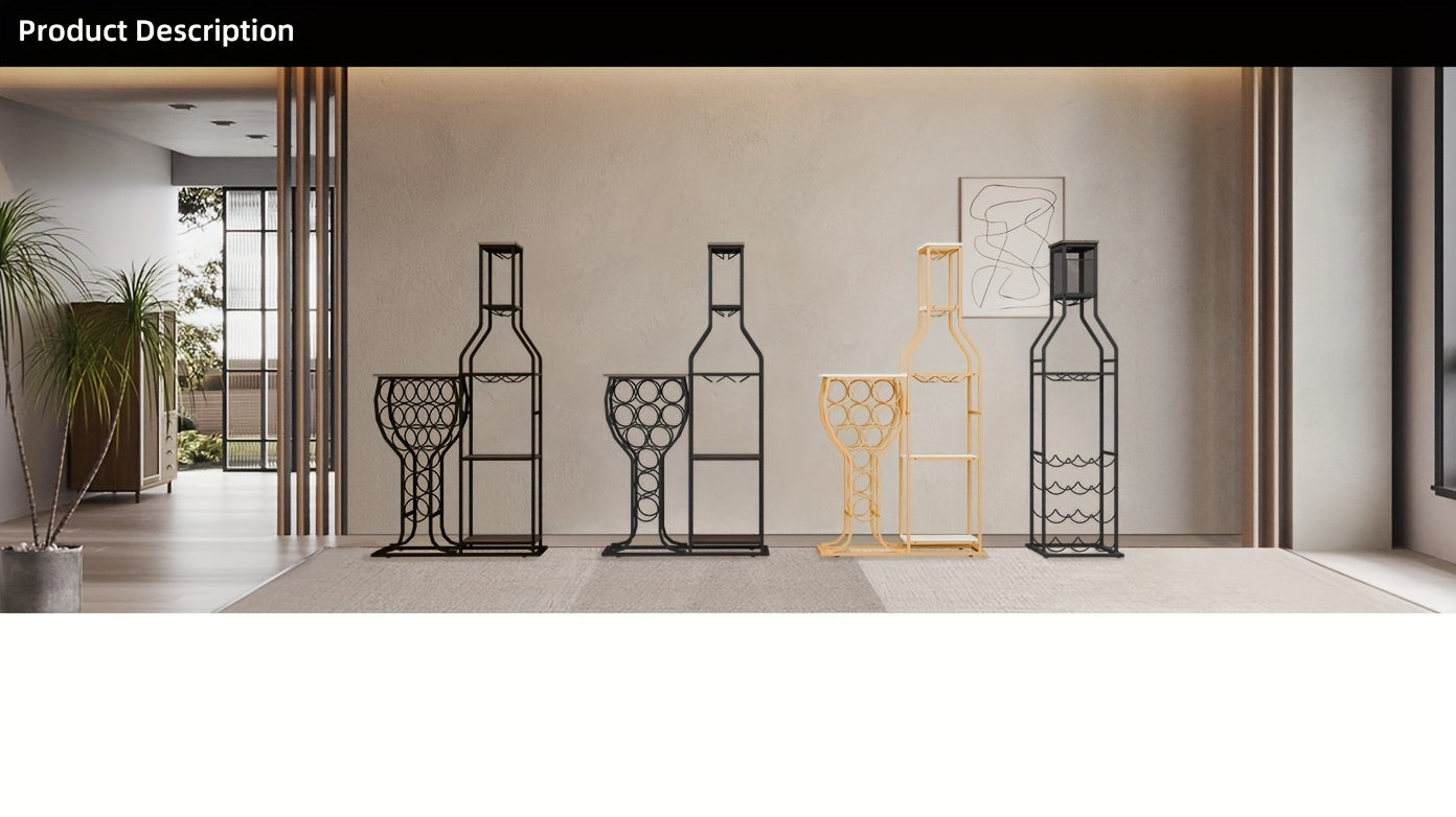 5-Tier Freestanding 11 Bottle Beverage Holder - Storage with Hanging Goblet Holder And Multiple Storage Shelves - Perfect for Home, Storage in Kitchen, Dining Room, Or Any Room, This Is The Perfect Piece of Storage Furniture