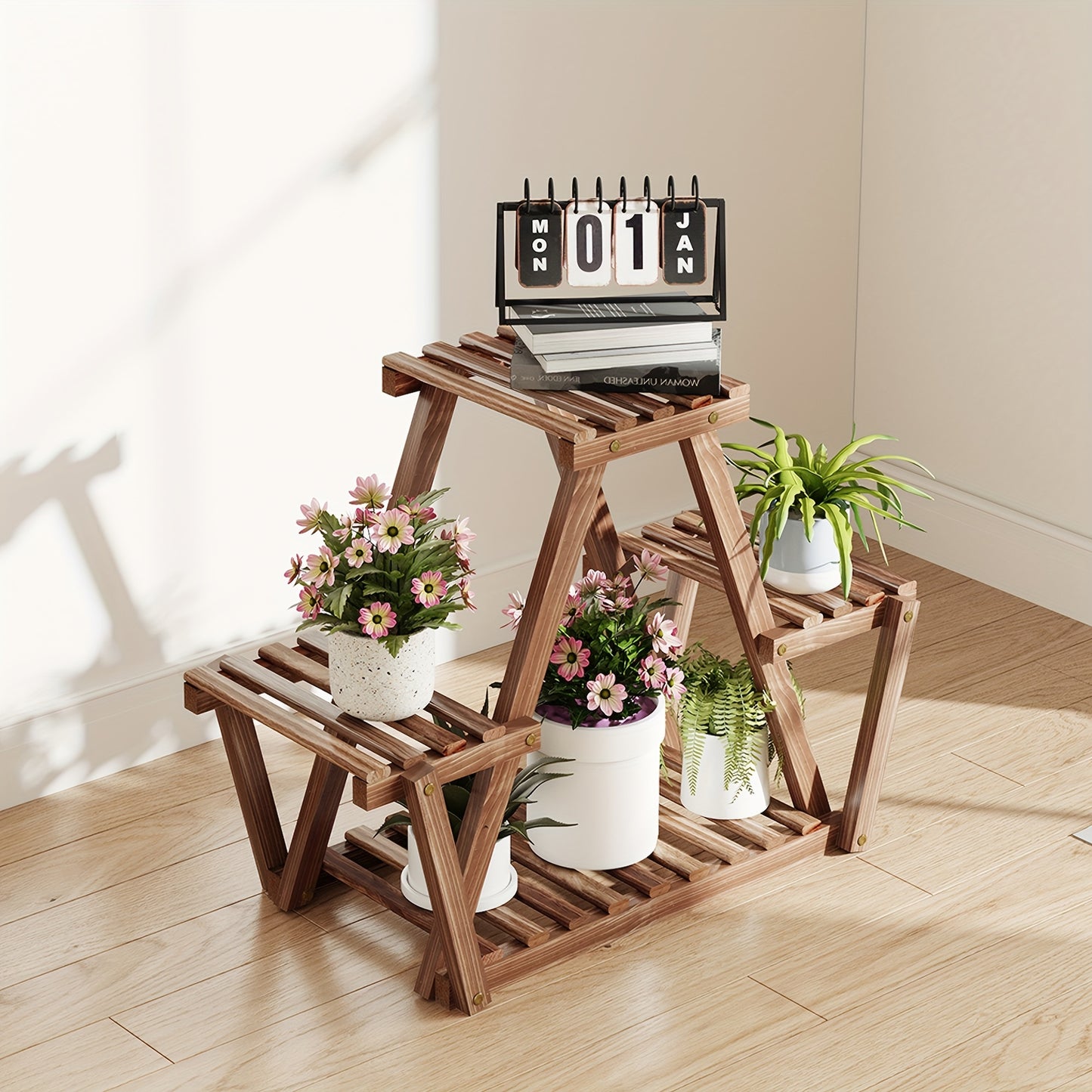 1pc Wooden Plant Stand, Living Room Large Plant Rack, Indoor Outdoor Multiple Plants Holder For Terrace, Garden, Large House, With Gloves And Wooden Hammer, Home Storage & Organization Accessories, Home Furnishing