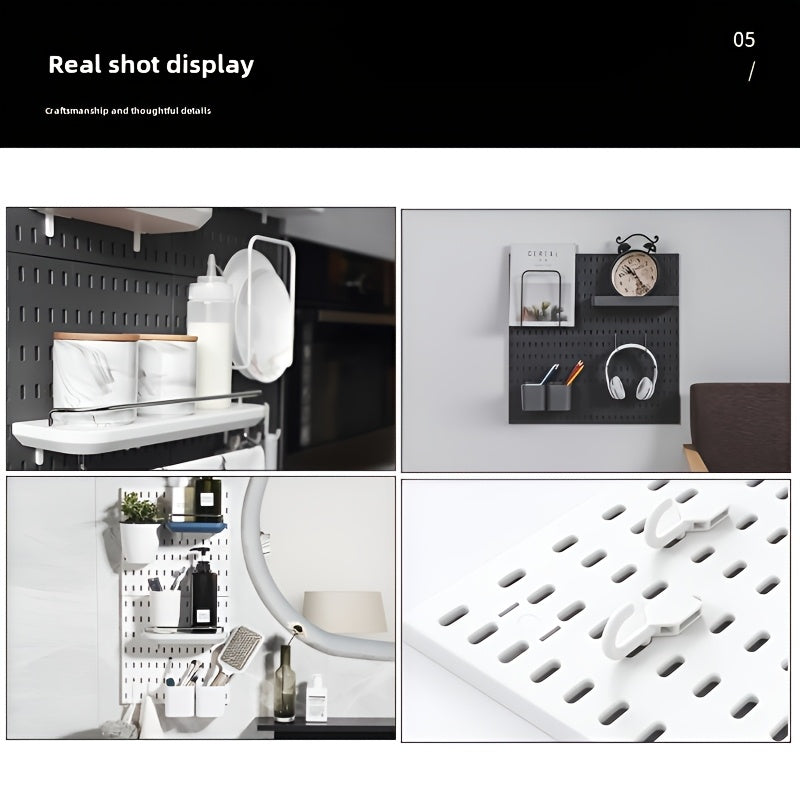 Freestanding Modular Pegboard Organizer Set, Painted Rectangle Shape, Includes 30 Hooks, 3 Deep & 3 Shallow Trays, Splicable Design - No-Drill Wall Mount Home Storage Solution