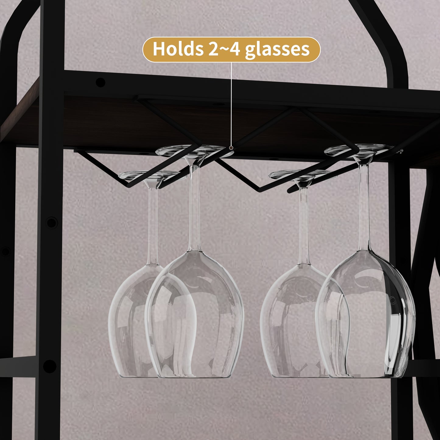 5-Tier Freestanding 11 Bottle Beverage Holder - Storage with Hanging Goblet Holder And Multiple Storage Shelves - Perfect for Home, Storage in Kitchen, Dining Room, Or Any Room, This Is The Perfect Piece of Storage Furniture