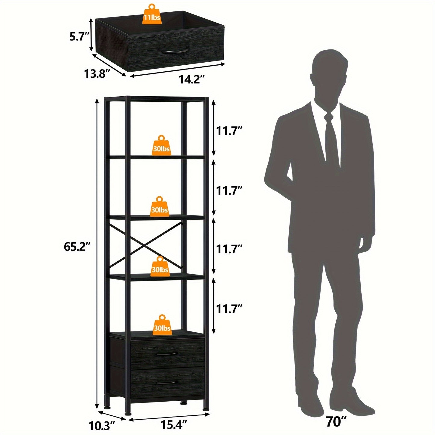Furnulem Corner Shelf with LED Light, Home Storage Display in Small Space, Narrow Bookshelf in Home and Office