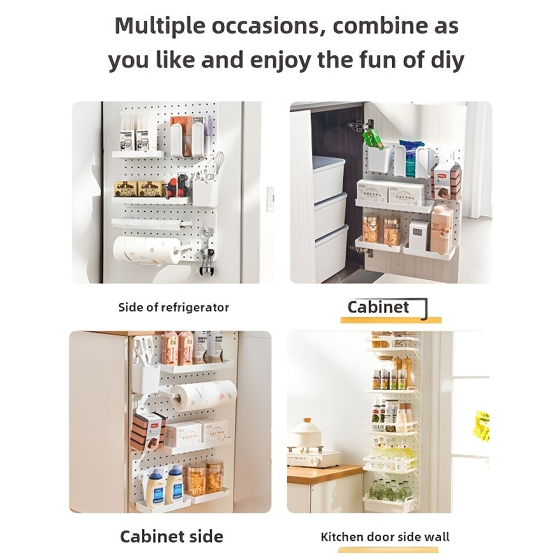 Freestanding Modular Pegboard Organizer Set, Painted Rectangle Shape, Includes 30 Hooks, 3 Deep & 3 Shallow Trays, Splicable Design - No-Drill Wall Mount Home Storage Solution